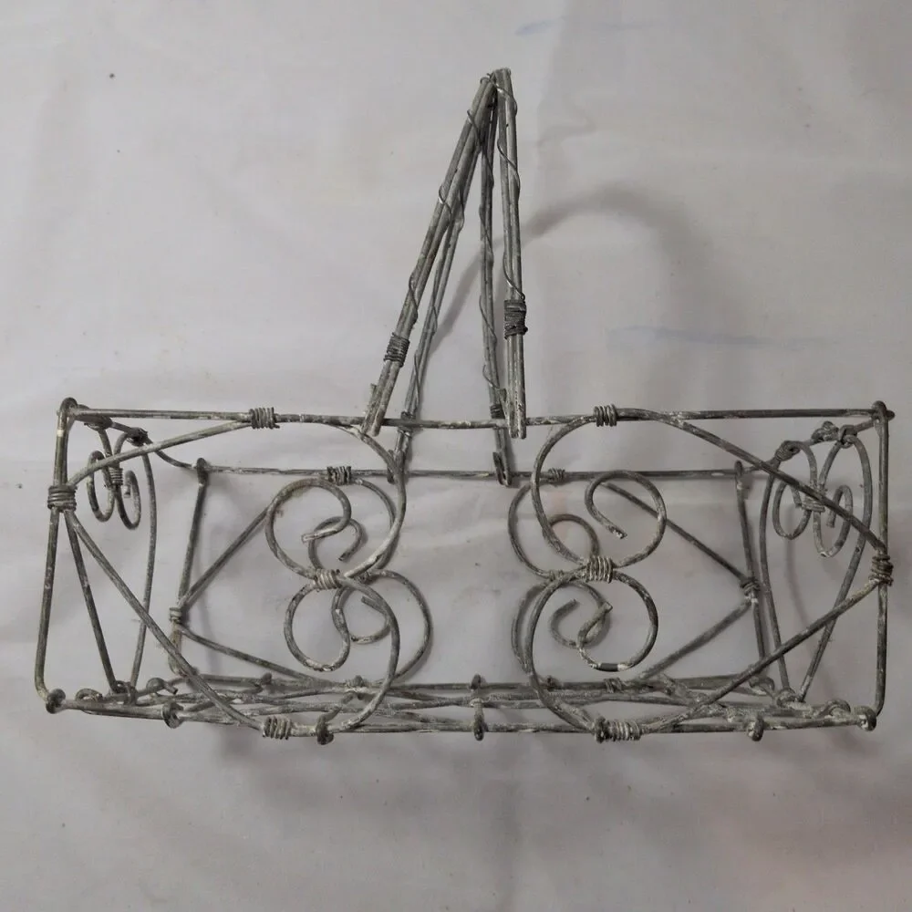Vintage-Style Scrolled Wirework Decorative Basket with Handle – 8
